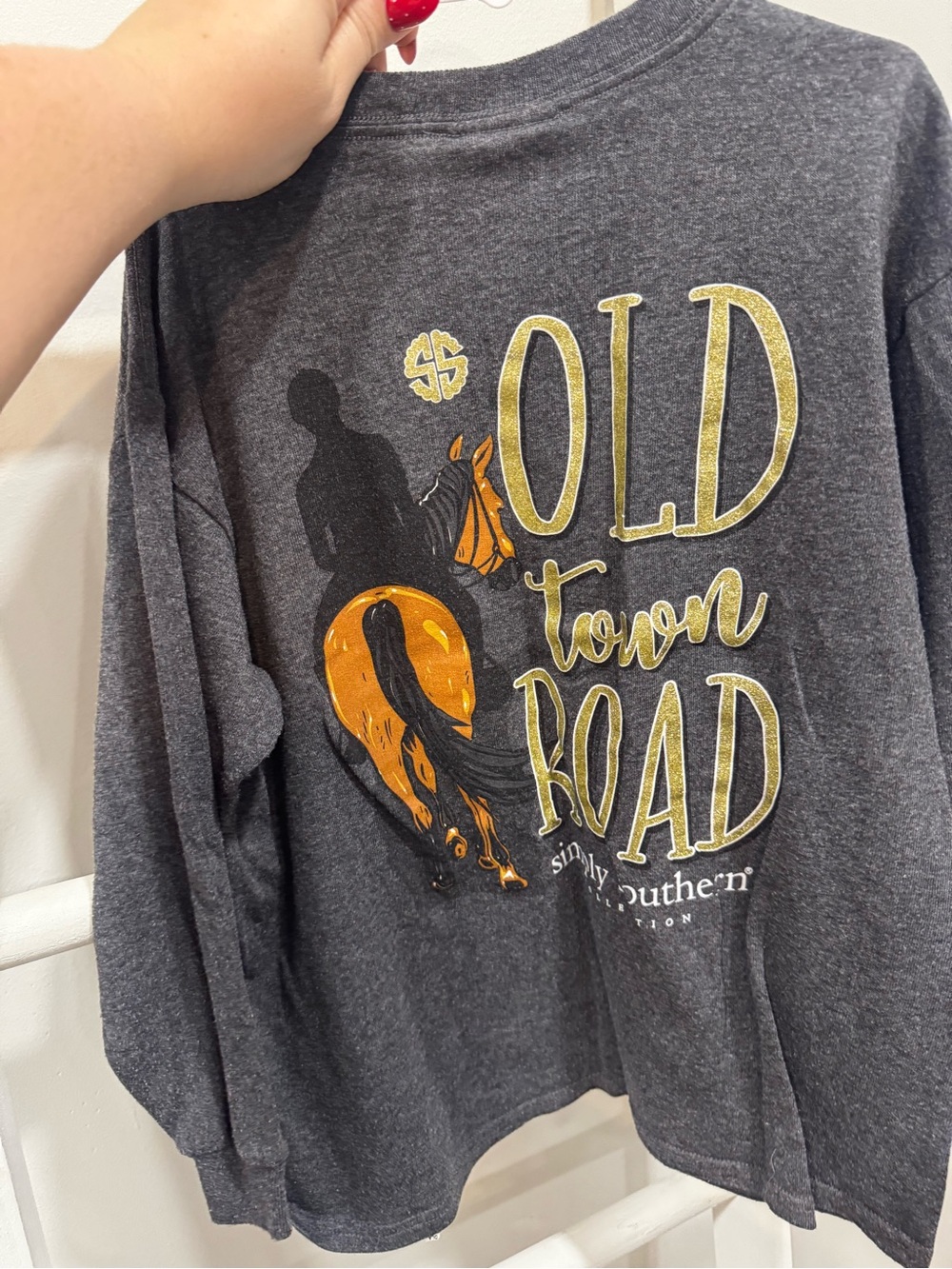 Simply Southern Kids' 'Old Town Road' Graphic Long Sleeve Shirt - Charcoal/Gold